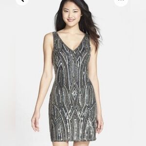 NWT Adrianna Papell V-Neckline beaded midi cocktail dress Size 12 Party Holiday